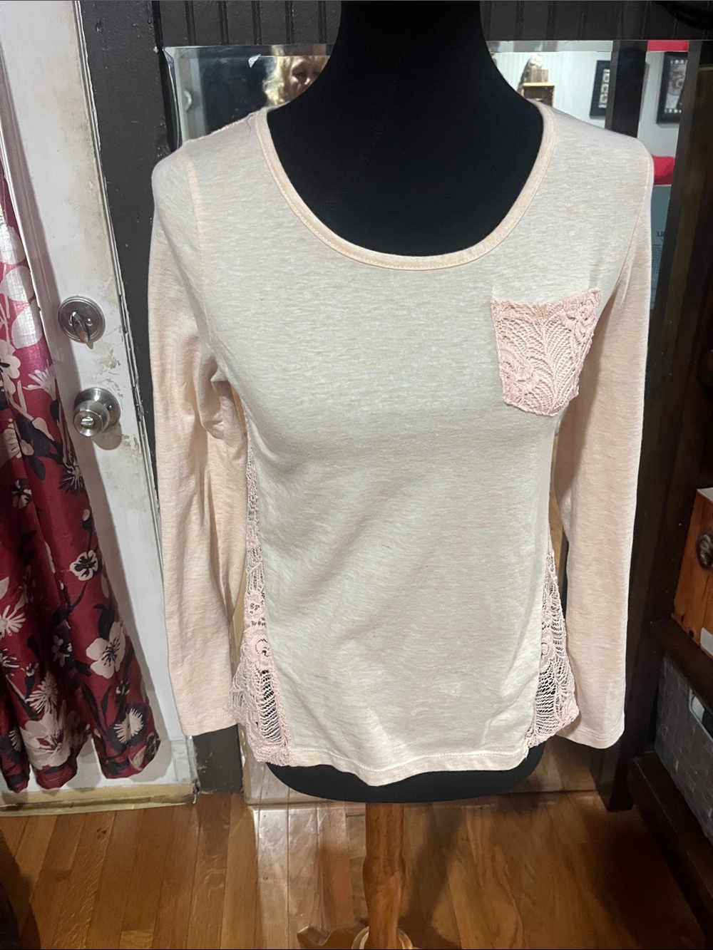 Rue21 Pale Pink Long Sleeve Top with Lace Accents